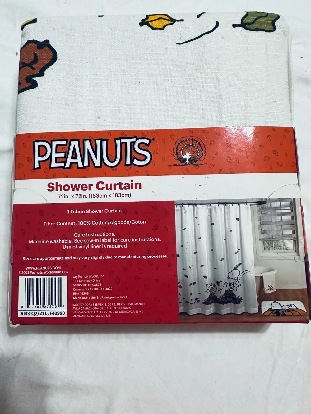 Peanuts Woodstock Fall Shower Curtain 72x72 Autumn Leaves Snoopy Bathroom Decor